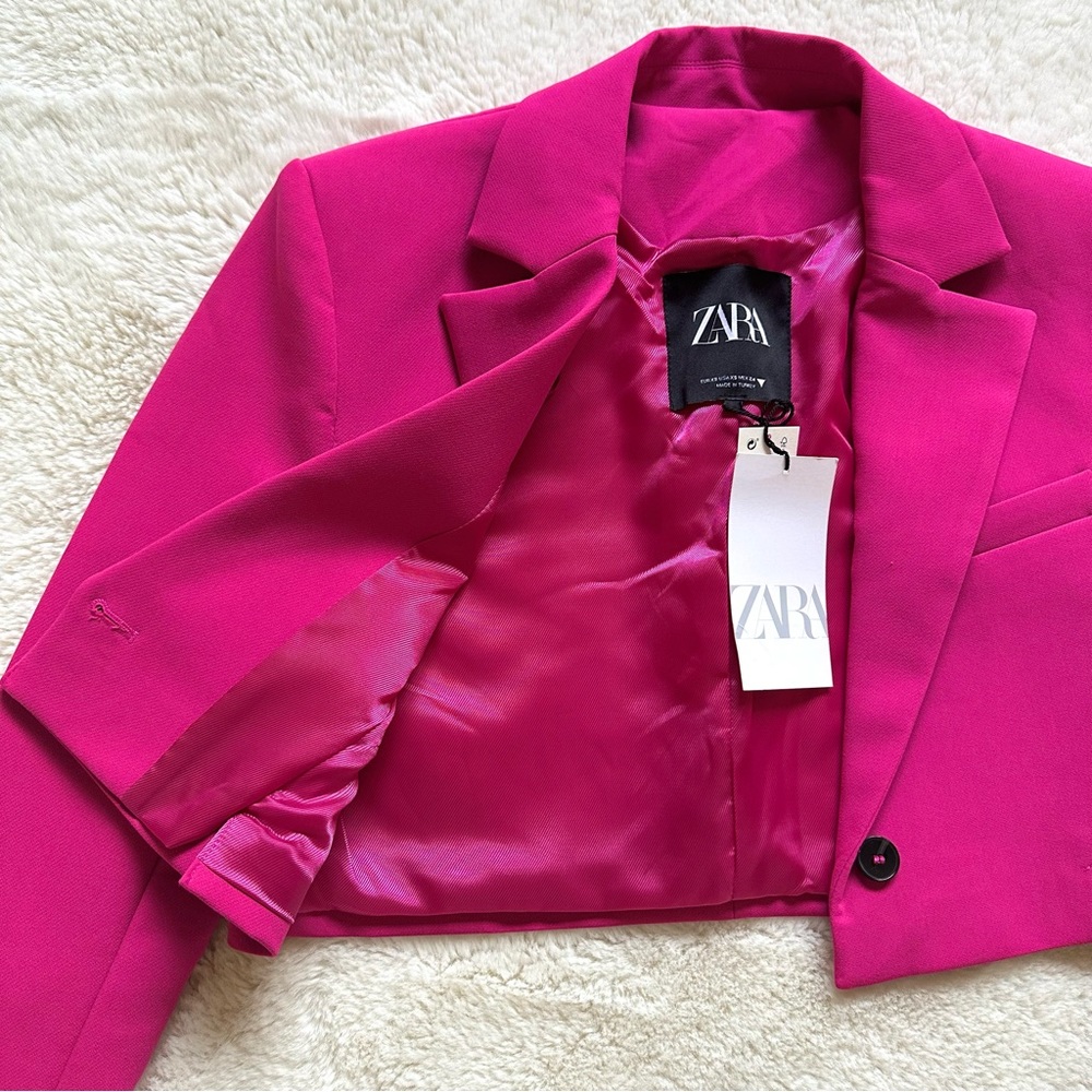 ZARA Cropped Blazer in Bright Fuchsia - Picture 3 of 10